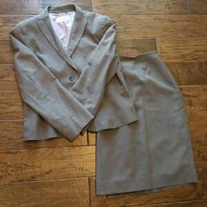 Calvin Klein Neutral Taupe Blazer and Pencil Skirt Set